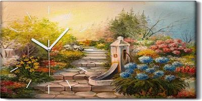 Produktbild von Leinwand Uhr Küche Wohnzimmer Bild 60x30 Gemälde Blumen Bäume Natur Sonne Kunst - weiße Hände