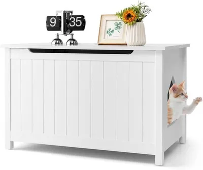 Produktbild von Katzenklo-Schrank – mit klappbarem Deckel und herausnehmbarer Trennwand – Katzenhaus