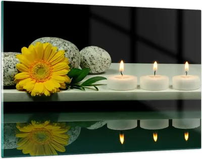 Produktbild von Bilder auf glas - Spa Blume Kerze Stein - 120x80cm - Glasbilder - Wandbilder - Kunstdruck - zum Aufhängen bereit - Wanddekoration aus Glas - Glas Bilder - Wandbild auf Glas - GAA120x80-0415