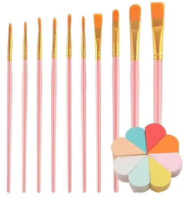 Produktbild von Schminkpinsel und Schwamm Set, 2-teilig, 10 Pinsel, 8 Schwämme, Kinderschminke, Fasching
