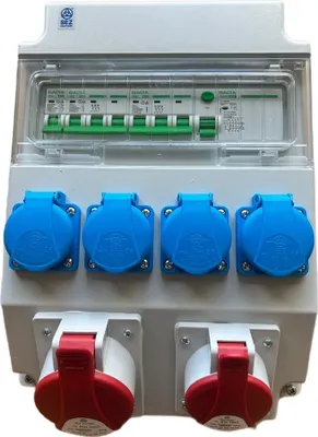 Produktbild von Wandverteiler Stromverteiler CEE 32A 16A 230V Schuko mit Sicherungen FI / LS / 97V-3