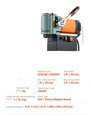 Produktbild von Magnetbohrmaschine, 1300 W Leistung, 2248 lbf Magnetkraft, 1300W 650RPM