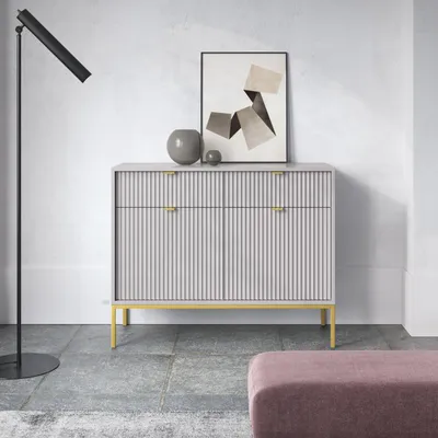 Produktbild von Graue Moderne Geriffelte Kommode KIOTO K2D2SZ Gold Gestell Schrank Sideboard