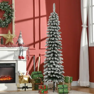 Produktbild von Künstlicher Weihnachtsbaum - schneebedeckt - schmales Design - feuerfest - 180 cm - Grün/Weiß