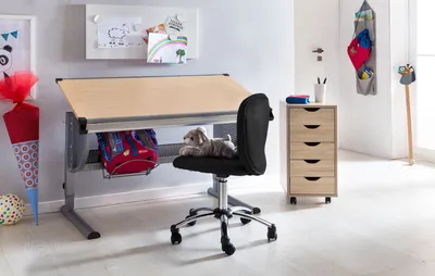Image de FineBuy Chaise de bureau pour enfants PRAG pour enfants à partir de 6 ans avec dossier Roulettes à fond souple Chaise tournante pour enfants Chaise de bureau ergonomique réglable en hauteur Chaise pour jeunes filles garçons Chaise de chambre d'enfant