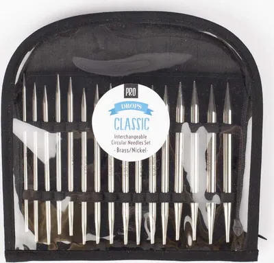 A set of knitting needles in a black case.