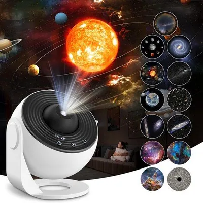 Productafbeelding van Projector sterrenhemel met 13 filmschijven - 360 graden draaibaar nachtlampje voor slaap- en kinderkamers