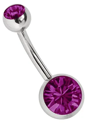 Produktbild von Titan Bauchnabelpiercing Stecker 1,6 x 6 mm mit Zirkonias rund in 8 mm + 5 mm Stein Kugel in lila