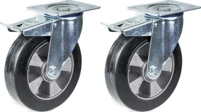 Zdjęcie produktu dla 152 mm 6" kółko obrotowe z czarnej gumy z hamulcem, udźwig 660 kg, zestaw 2 szt