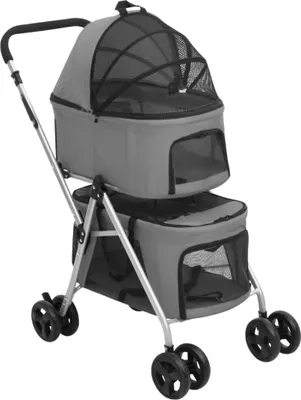 Obrázek produktu pro 2patrový skládací kočárek pro psa šedý 83 x 48 x 97 cm oxford