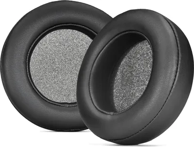 Two black ear pads for headphones are shown against a white background.