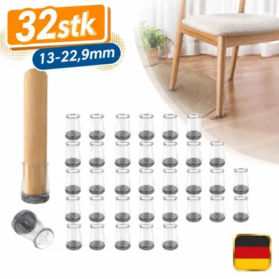 Productafbeelding van 32 stuks stoelpotjes, rond, van vilt of siliconen, elastisch, bescherming voor de vloer, geschikt voor Duitsland