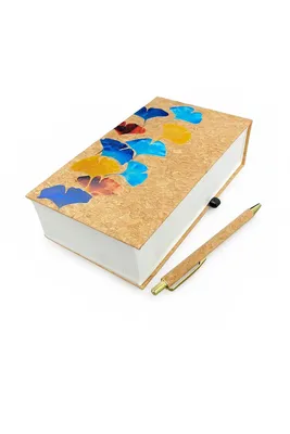 Produktbild von XL-Block Kork mit Stift - Notizbuch mit 400 Blättern + Kugelschreiber im Korkmantel , Notizblock 110 x 200 mm schwarze Mine hübsch gestaltet