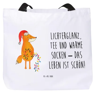 Produktbild von Mr. & Mrs. Panda Tote Bag Fuchs Weihnachten - Weiß - Geschenk, Schultasche, Weihnachtsmann, Winter, Nikolaus, Reisetasche, Stoffbeutel, Weihnachtszeit, Tasche