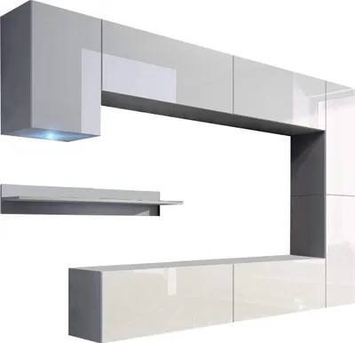 Image de Furnitech Mur de salon - Meubles de salon avec LED bleu - Mur de salon suspendu moderne - Mur d'armoire de salon avec étagères et armoire TV (Future C6/HG/W2 1A)