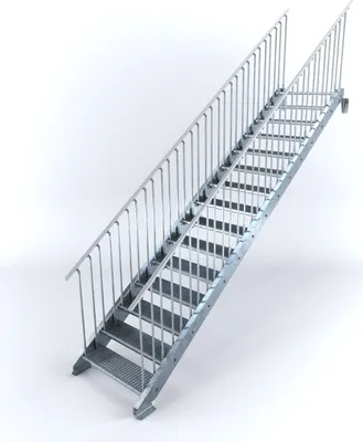 Produktbild von Stahltreppe 15 Stufen bis Höhe 300 cm, Laufbreite : 90 cm beidseitiges Geländer ST 1 (31 / 31 mm)