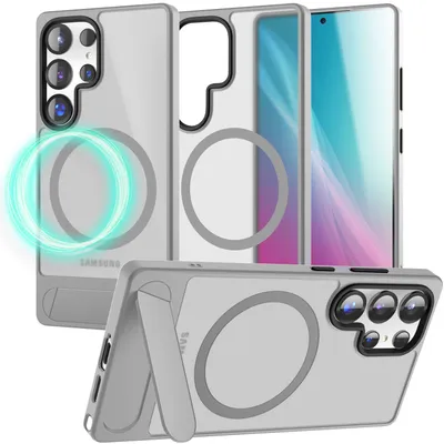 Produktbild von NALIA Magnet-Case für Samsung Galaxy S25 Ultra – Klappständer & Kameraschutz – TRITON (Matt-Transparent & Hybrid) – Marke aus Berlin – Titan Grau