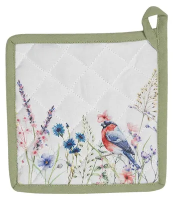 Produktbild von Clayre & Eef Topflappen 20x20 cm Weiß Grün Baumwolle Blumen
