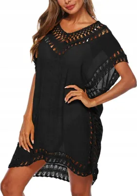 Produktbild von Sommertunika - leichte Tunika - Überwurf für Badeanzug - luftiges Sommerkleid - Damen - Einheitsgröße - Boho - Schwarz