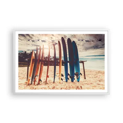 Produktbild von Gerahmtes Poster - Weißer Rahmen - Surfen Strand Board - 91,5x61 cm - Wand Bild - Wanddeko - Wandbilder - Kunstposter - Wandposter - Bilderrahmen - Bilder - Kunstdruck Wanddekoration - P2WAA91x61-4992