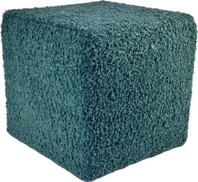 Produktbild von Bouclé-Hocker ROLF 40x40 cm quadratisch – stilvoller Polsterhocker oder Fußhocker aus Teddy-Stoff – Petrolblau