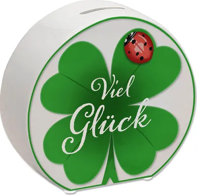 Produktbild von Viel Glück Spardose mit Kleeblatt und Marienkäfer