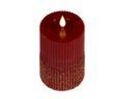 Produktbild von LED Kerze 7,5x15cm mit Timer gerillt Wachs Glitzer Ochsenblut/Warmweiß