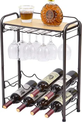 Zdjęcie produktu dla Stojak na wino na 8 butelek, metalowy, ze stali nierdzewnej, wolnostojący