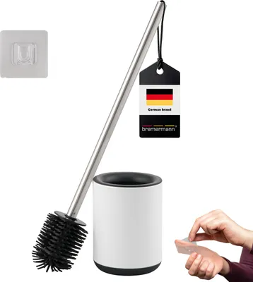 Immagine prodotto di set WC bremermann BARBENA con spazzola flessibile in TPR, manico in acciaio inox, bianco