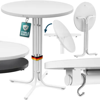 Image de CASARIA® 2x Table de bar blanche ronde Ø80 cm pliable haute de 110 cm plateau de table en MDF mange debout table d‘appoint
