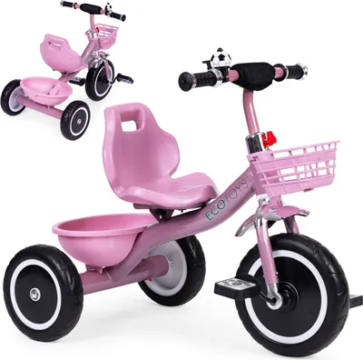 Produktbild von Dreirad mit rutschfesten Griffen, Klingel, Korb, rosa, ECOTOYS