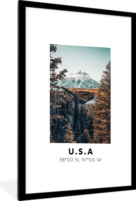 Produktbild von MuchoWow® Gerahmtes Poster Amerika - Herbst - Berge - Schnee 60x90 cm - Poster mit Schwarzem Bilderrahmen Wandposter Rahmen Foto Bilder - Dekoration - Wandposter Wohnzimmer - Hochwertig