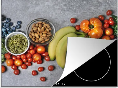 Obrázek produktu pro KitchenYeah® Krycí deska na sporák zelenina - ovoce - šedá, 60x52cm, dekorace do kuchyně, keramická krycí deska, krycí deska na varnou desku
