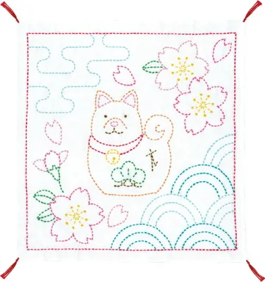 Produktbild von Sashiko-Stichmuster-Set "Hana Fukin und Kirschblüten", Olympus, 34x34 cm, Original aus Japan