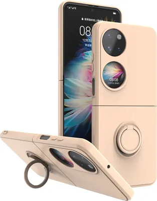 Produktbild von Huawei P50 Pocket Handyhülle, Ring Halter Ständer Kratzfeste Weiche Silikon schutzhülle für Huawei P50 Pocket Pink