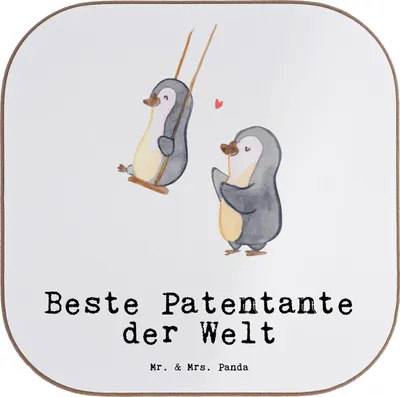 Produktbild von Mr. & Mrs. Panda Untersetzer für Gläser Pinguin Beste Patentante der Welt - Weiß - Geschenk, gläseruntersetzer, Glas, Coaster, Mitbringsel, Geschenkidee, Tischuntersetzer