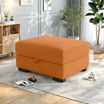 Produktbild von UnboxG Orange Cord Hocker mit Stauraum – Fußhocker / Sitzbank mit Aufbewahrung, Modernes Polstermöbel für Wohnzimmer & Schlafzimmer