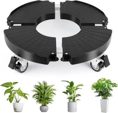 Produktbild von Pflanzenroller Ø 40 - 48cm, Blumenroller Rund mit 360° Drehbare Rädern, Tragkraft 150 KG, Untersetzer Blumentopf, Rollbrett Untersetzer, Schwarz