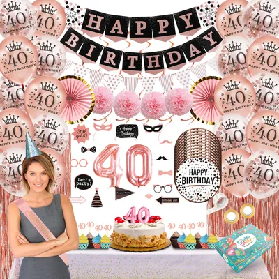 Produktbild von Celejoy® 40 Jahre Party-Paket - Stilvolle Rose Gold Geburtstag Dekorationsset mit Ballons, Girlanden & Partyzubehör