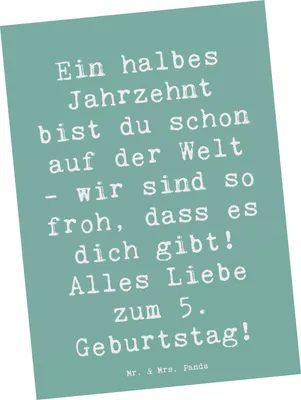 Produktbild von Mr. & Mrs. Panda Postkarte Spruch 5. Geburtstag Freude - Meeresbrise - Geschenk, Postkarten, Alter, bildkarte, Jahrestag, Kinderaugen, Geburtstagsfreude, Grußkarte