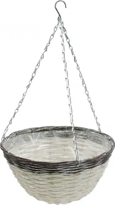 Produktbild von Deko-Korb Blumenampel Ø34cm Weiß Braun – Hängender Pflanzkübel mit Folie und Kette, Aufbewahrungskorb für künstliche Pflanzen