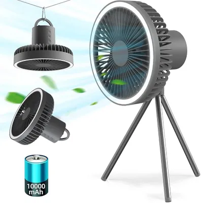 Produktbild von Tischventilator, Hängeventilator, Ventilator, 10000mAh Powerbank, 3 Geschwindigkeiten, USB aufladbar, mit Karabiner-Haken