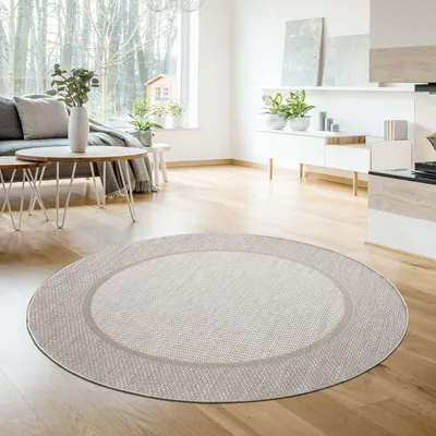 Produktbild von TT Home In-& Outdoorteppich Wetterfest Terrasse Balkon Esszimmer Modernes Boho Design Skandinavisch Mit Bordüre Unicolor Größe 200 cm Rund