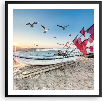 Produktbild von Gerahmtes Poster - Schwarzer Rahmen - £ódŸ Küste Möwen - 60x60 cm - Wand Bild - Wanddeko - Wandbilder - Kunstposter - Wandposter - Bilderrahmen - Bilder - Kunstdruck - Wanddekoration - P2BAC60x60-4779