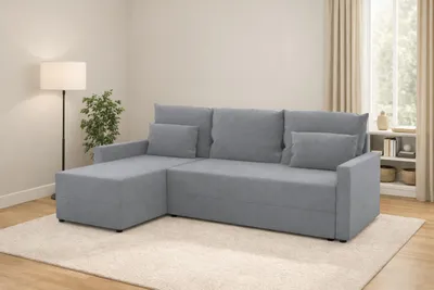 Zdjęcie produktu dla Narożnik KUBO L z funkcją spania 120x200, pojemnik na pościel, uniwersalny L/P, Malmo 90 szary, 226 cm
