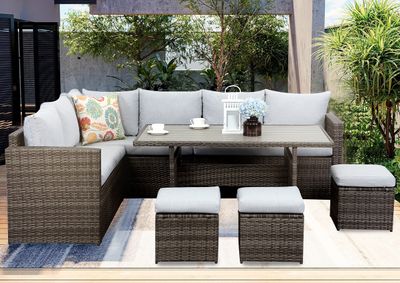 MeXo Gartenmöbel Set Loungeset Polyrattan Essgruppe wetterfest Balkonset Sitzmöbel-Set Lounge Sofa für 6-9 Personen
