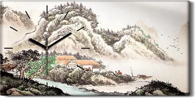 Produktbild von Dekor Leinwand Uhr Wandbilder 60x30 Chinesische Landschaft AquarellMalerei - schwarze Hände