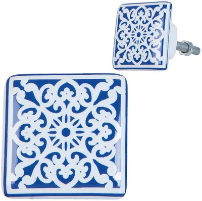 Produktbild von Clayre & Eef 63415 Türgriff, 3x2x3 cm, blau-weiß, Keramik, quadratisch