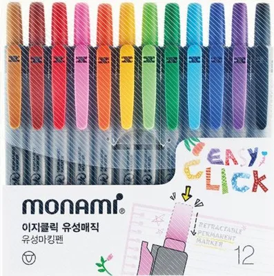 Zdjęcie produktu dla Zestaw markerów permanentnych Monami Easy Click – 12 sztuk, 2 mm