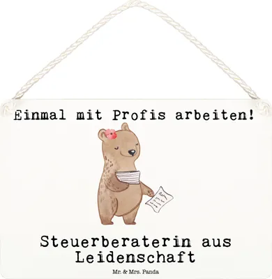 Produktbild von Mr. & Mrs. Panda Schild Steuerberaterin Leidenschaft DIN A6 - Weiß - Geschenk, wandtafel, Holzschild, Wandbild Holz, kleine aufmerksamkeit, Türschild